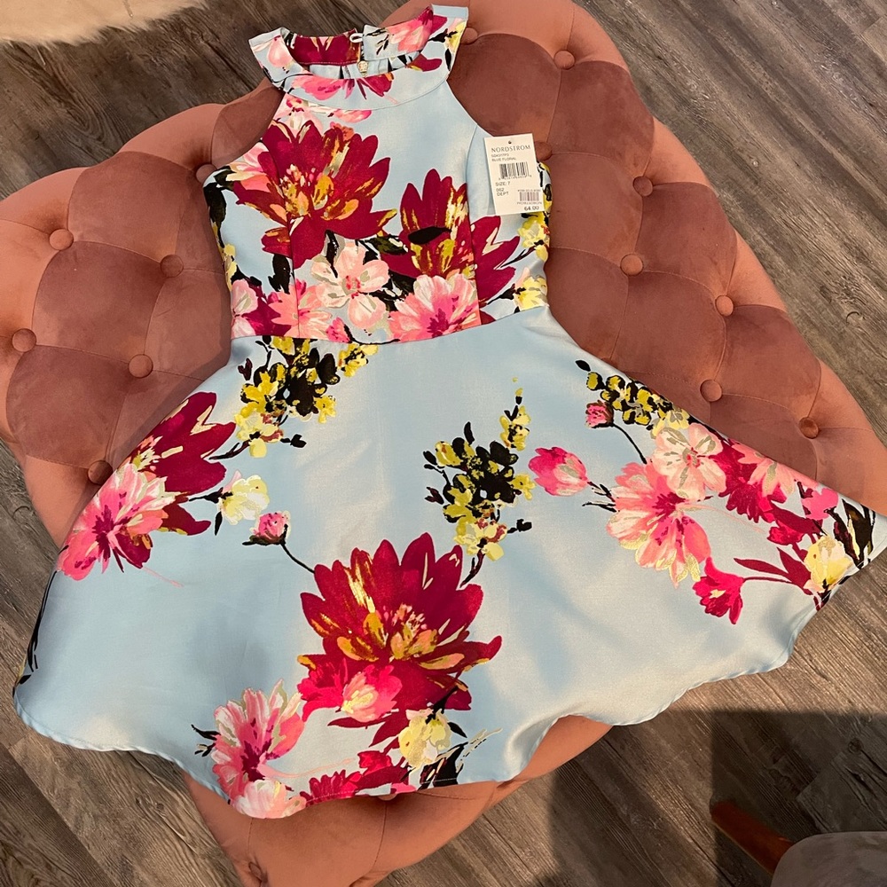 Beautiful Blue Floral Number for a Young Fashionista